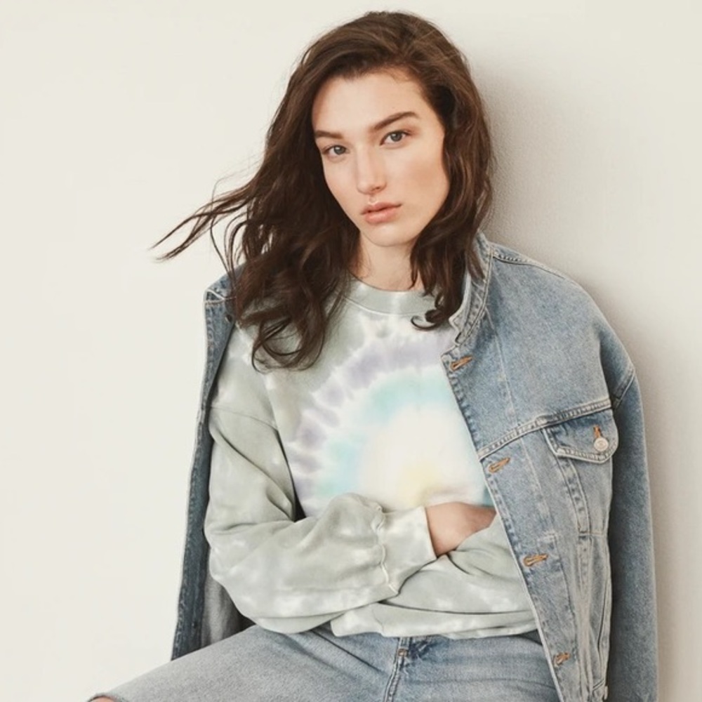 🆕 NWOT Agolde | Balloon Sleeve Cropped Crewneck Sweatshirt | Spun Tie Dye
